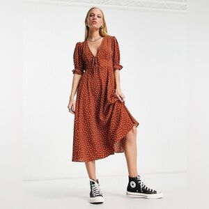 ASOS DESIGN Tie Front Chuck On Midi Tea Dress